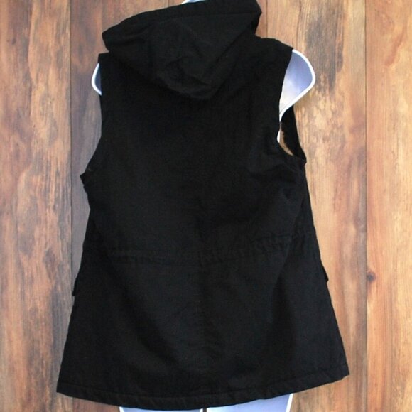Love Tree Black Full Zip/Snap Hooded Utility Vest M - Picture 5 of 7